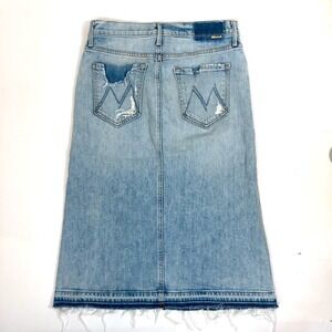 Mother The Vagabond Midi Undone Hem Jeans Skirt Vacation Templation Size 25